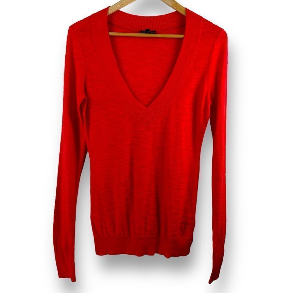 Express Women's Size M Deep Vneck Sweater Bright Red Lightweight Cotton Blend